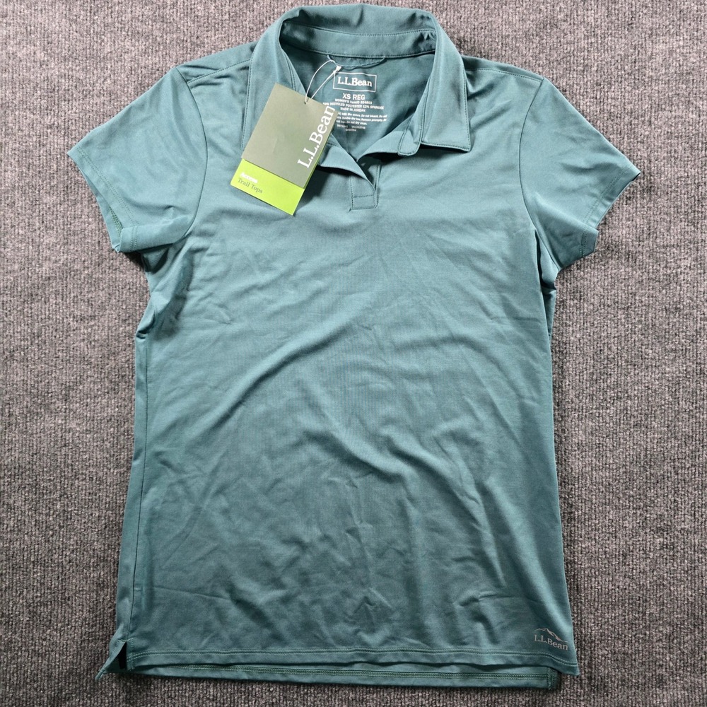 LL Bean Access Trail Polo SS Storm Teal Womens XS Short Sleeve Shirt 524803 NWT